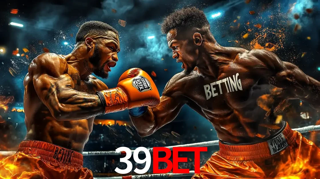 Dois boxeadores em uma luta intensa e explosiva, representando a adrenalina e as oportunidades de apostas em esportes de combate disponíveis na plataforma 39BET.