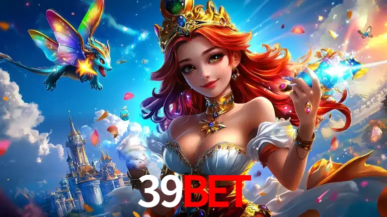 A princesa de um reino de fantasia mágico, com seu pequeno dragão, apresentando um mundo de prêmios encantados nos jogos de caça-níqueis do cassino 39BET.